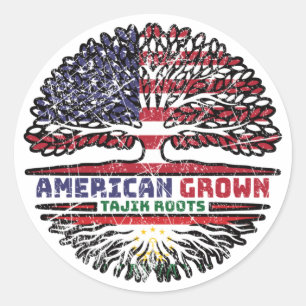 Sticker Rond Drapeau tadjik-américain des racines d'arbres