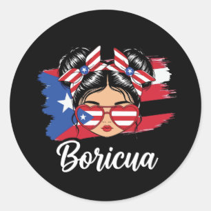 Sticker Rond Drapeau tendance Boricua Girl Porto Rico