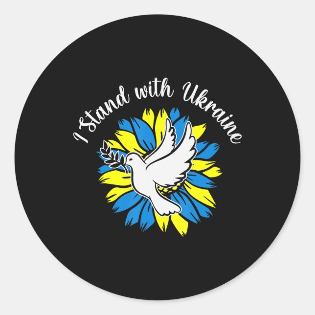 Sticker Rond Drapeau Tournesol Ukrainien Dove Ukraine I stand w (Devant)