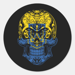 Sticker Rond Drapeau Ukraine Crâne Et Rose