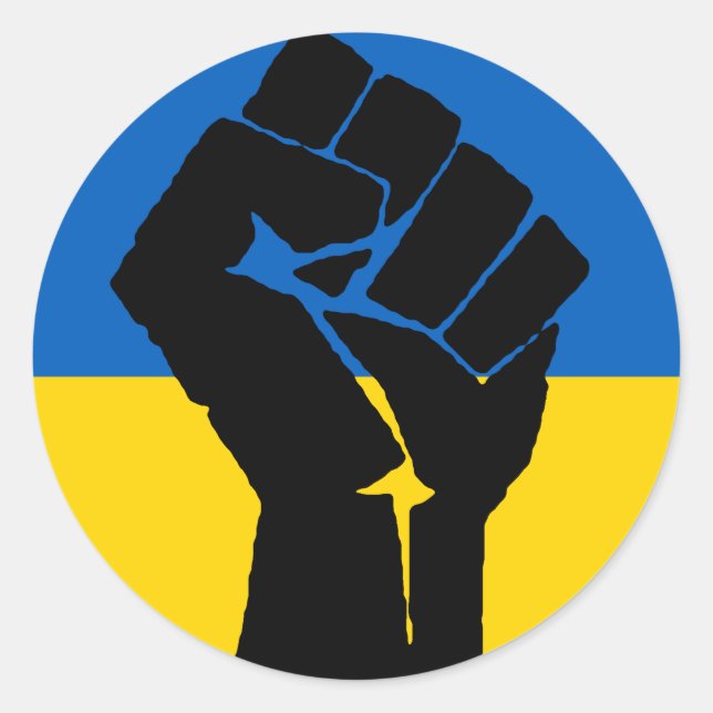 Sticker Rond Drapeau ukrainien à poing noir (Devant)