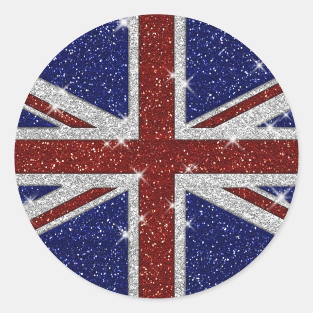Sticker Rond Drapeau Union Jack brillant parties scintillant (Devant)