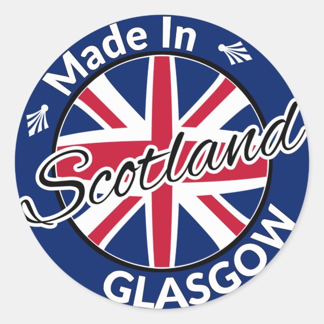 Sticker Rond Drapeau Union Jack Fabriqué à Glasgow Écosse (Devant)