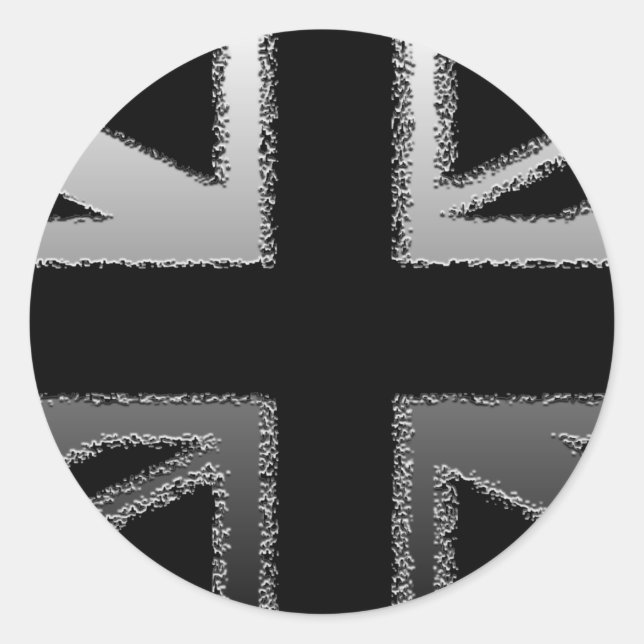 Sticker Rond Drapeau Union Jack gris noir et argent (Devant)