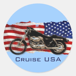 Sticker Rond Drapeau US, Étoiles et rayures, Moto, Moto