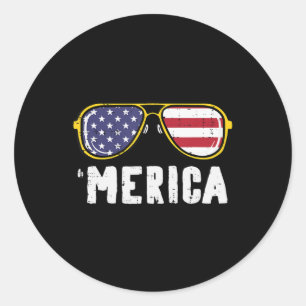 Sticker Rond Drapeau US Sunglass Merica Memorial Day Patriotes 