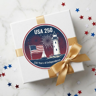 Sticker Rond Drapeau USA 250 ans phare nautique Indépendance