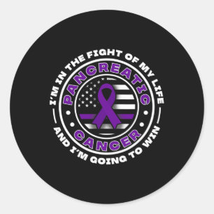 Sticker Rond Drapeau Usa Avec Rubans Violets Pour Cancer Pancré