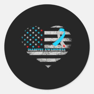 Sticker Rond Drapeau Usa Diabète Sensibilisation Cœur Famille S