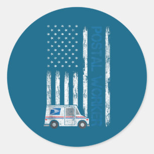 Sticker Rond Drapeau Usa Patriote Ouvrier Facteur Factrice N