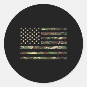 Sticker Rond Drapeau Usa Patriotique 4 Juillet Camo Drapeau Amé