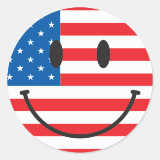 Sticker Rond Drapeau USA Visage Joyeux