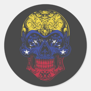 Sticker Rond Drapeau Vénézuélien Et Rose