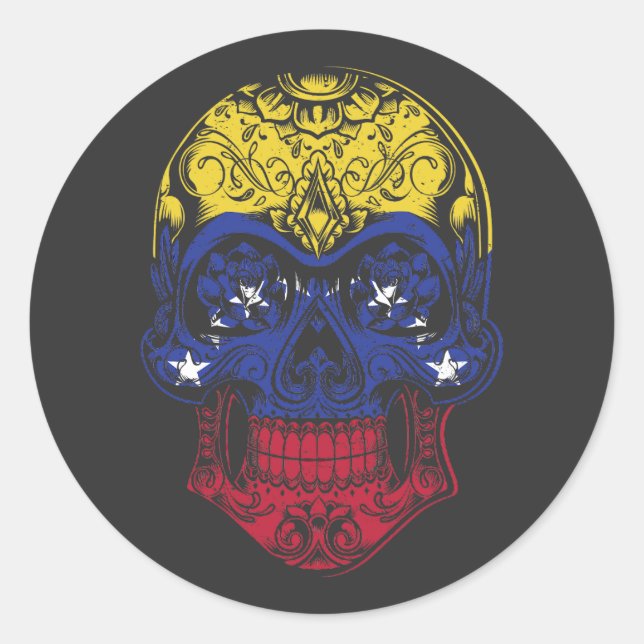 Sticker Rond Drapeau Vénézuélien Et Rose (Devant)