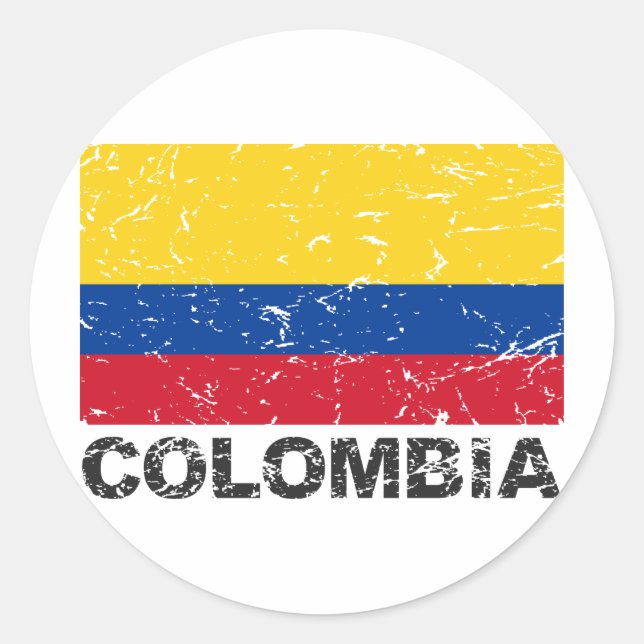 Sticker Rond Drapeau Vintage de Colombie (Devant)
