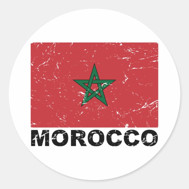 Sticker Rond Drapeau Vintage Maroc (Devant)