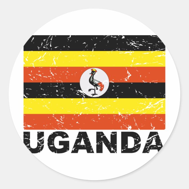 Sticker Rond Drapeau Vintage Ouganda (Devant)
