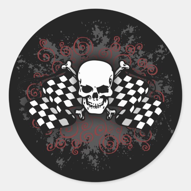 Sticker Rond Drapeaux à damiers crâne-splat (Devant)