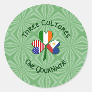 Sticker Rond Drapeaux américain irlandais philippin Trèfle Pers