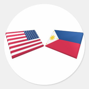 Sticker Rond Drapeaux américains et philippins