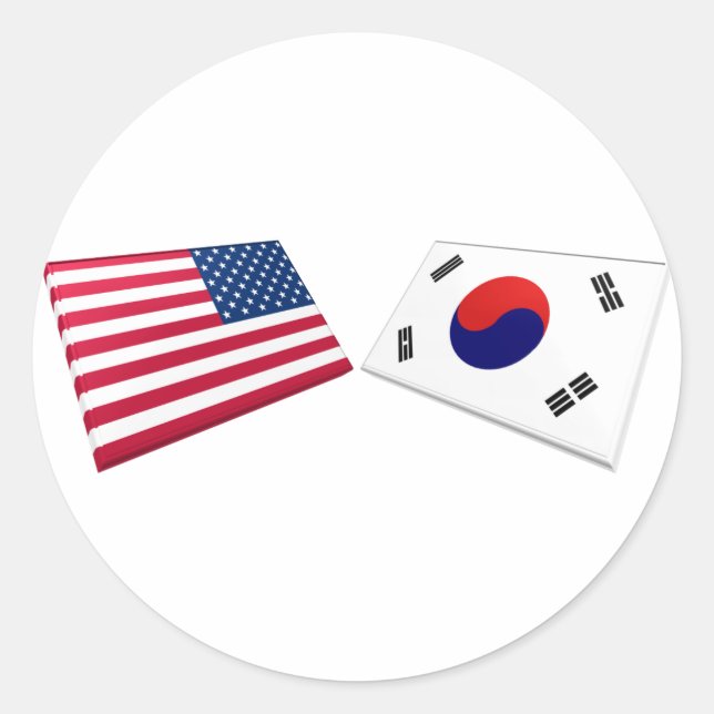 Sticker Rond Drapeaux américains et sud-coréens (Devant)