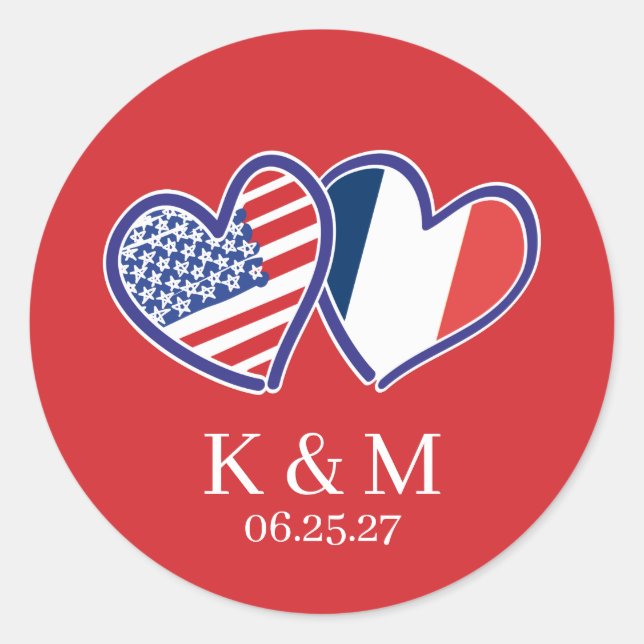 Sticker Rond Drapeaux américains français du cœur (Devant)