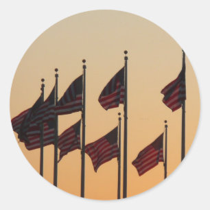 Sticker Rond Drapeaux au coucher du soleil Patriotique américai