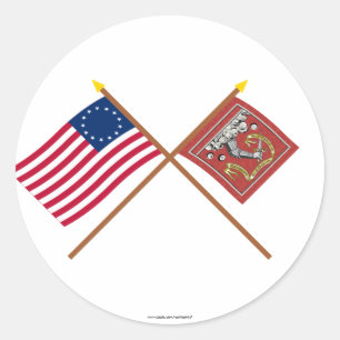 Sticker Rond Drapeaux Betsy Ross et Bedford croisés