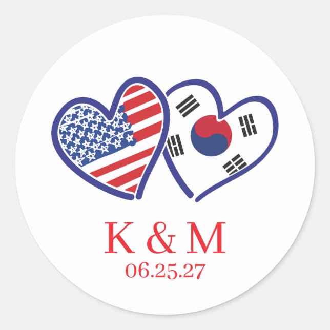 Sticker Rond Drapeaux cardiaques coréo-américains (Devant)