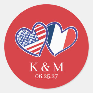 Sticker Rond Drapeaux cardiaques français-américains