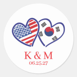 Sticker Rond Drapeaux coréens de coeur