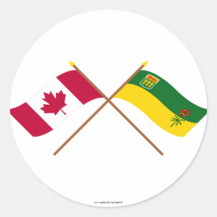 Sticker Rond Drapeaux croisés Canada et Saskatchewan