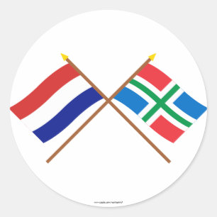 Sticker Rond Drapeaux croisés de Hollande et de Groningue