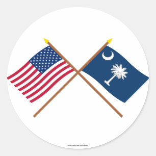 Sticker Rond Drapeaux croisés de la Caroline du Sud et des État