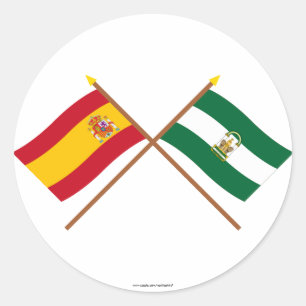 Sticker Rond Drapeaux croisés de l'Espagne et de l'Andalucía