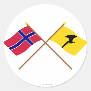 Sticker Rond Drapeaux croisés de Norvège et de Telemark