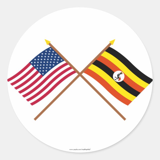 Sticker Rond Drapeaux croisés des États-Unis et de l'Ouganda (Devant)