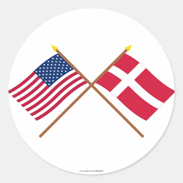 Sticker Rond Drapeaux croisés des États-Unis et du Danemark (Devant)