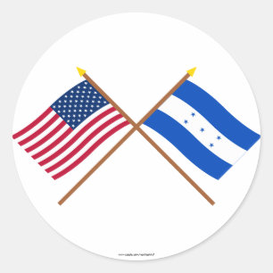 Sticker Rond Drapeaux croisés des États-Unis et du Honduras