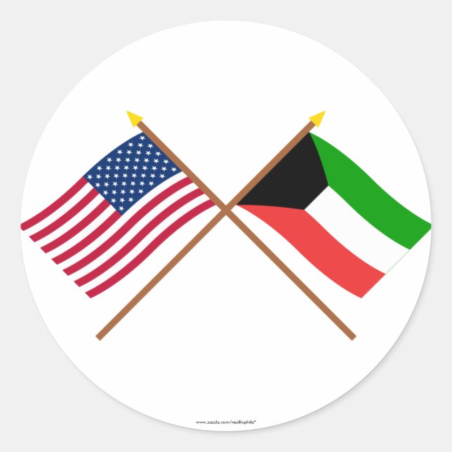 Sticker Rond Drapeaux croisés des États-Unis et du Koweït (Devant)