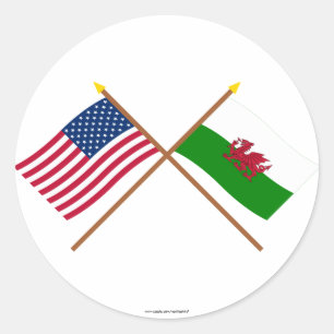 Sticker Rond Drapeaux croisés des États-Unis et du Pays de Gall