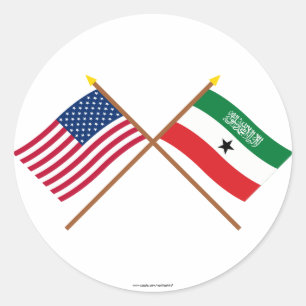 Sticker Rond Drapeaux croisés des États-Unis et du Somaliland