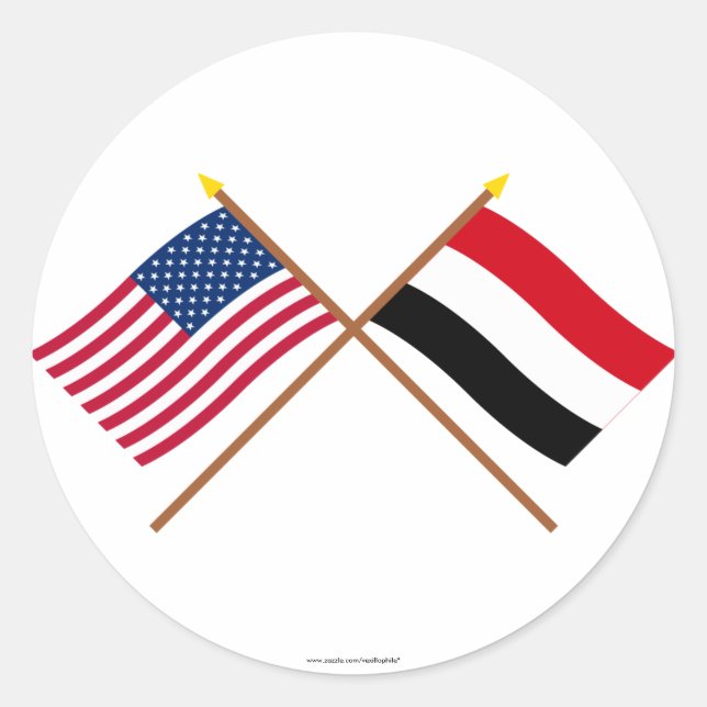 Sticker Rond Drapeaux croisés des États-Unis et du Yémen (Devant)