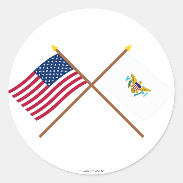 Sticker Rond Drapeaux croisés des îles Vierges américaines (Devant)