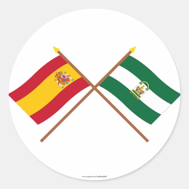 Sticker Rond Drapeaux croisés d'Espagne et d'Andalousie (Devant)