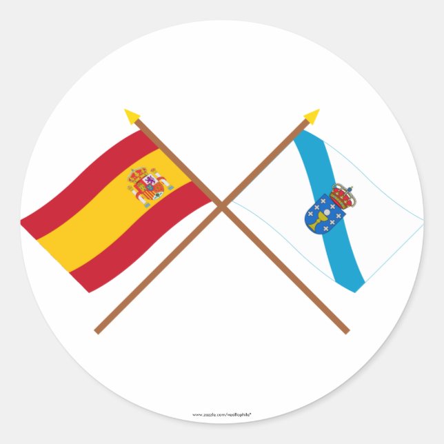 Sticker Rond Drapeaux croisés d'Espagne et de Galice (Devant)