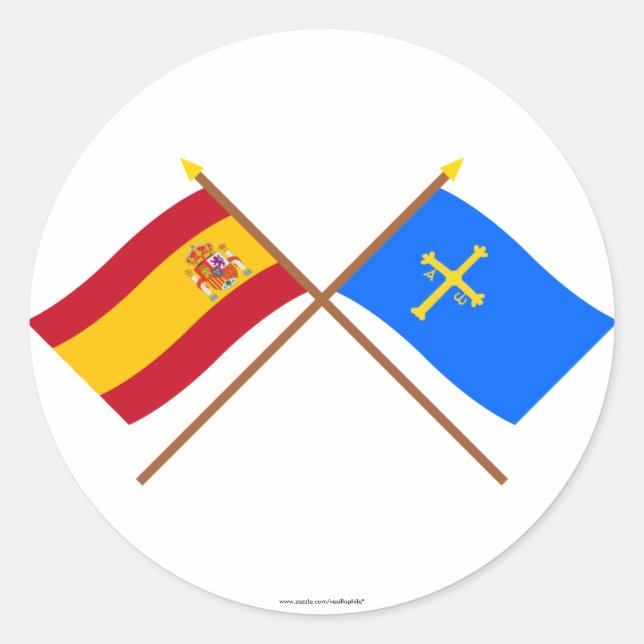 Sticker Rond Drapeaux croisés d'Espagne et des Asturies (Devant)