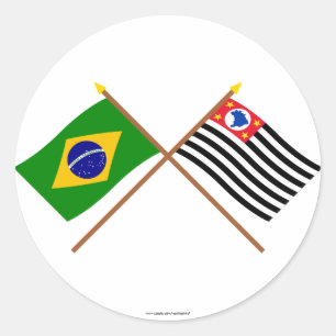 Sticker Rond Drapeaux croisés du Brésil et du São Paulo