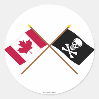 Sticker Rond Drapeaux croisés du Canada et des pirates