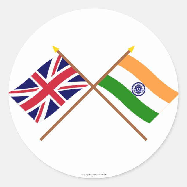 Sticker Rond Drapeaux croisés du Royaume-Uni et de l'Inde (Devant)